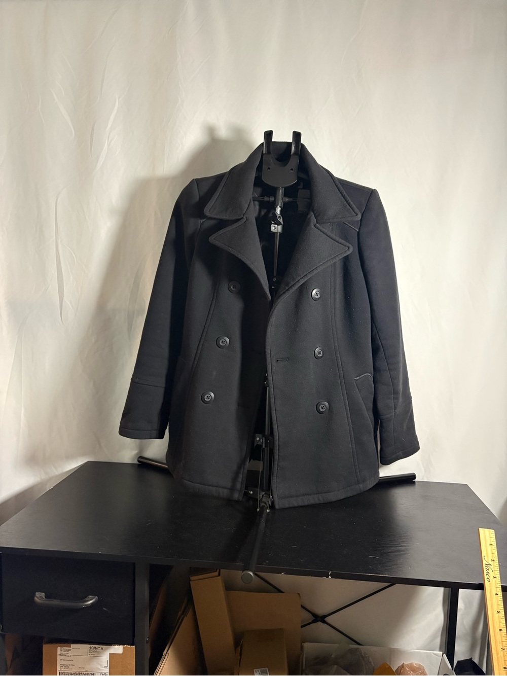 Apt. 9 Women's Black Double-Breasted Pea Coat Medium